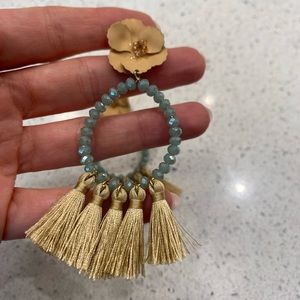 Neutral flower beaded drop tassel earrings